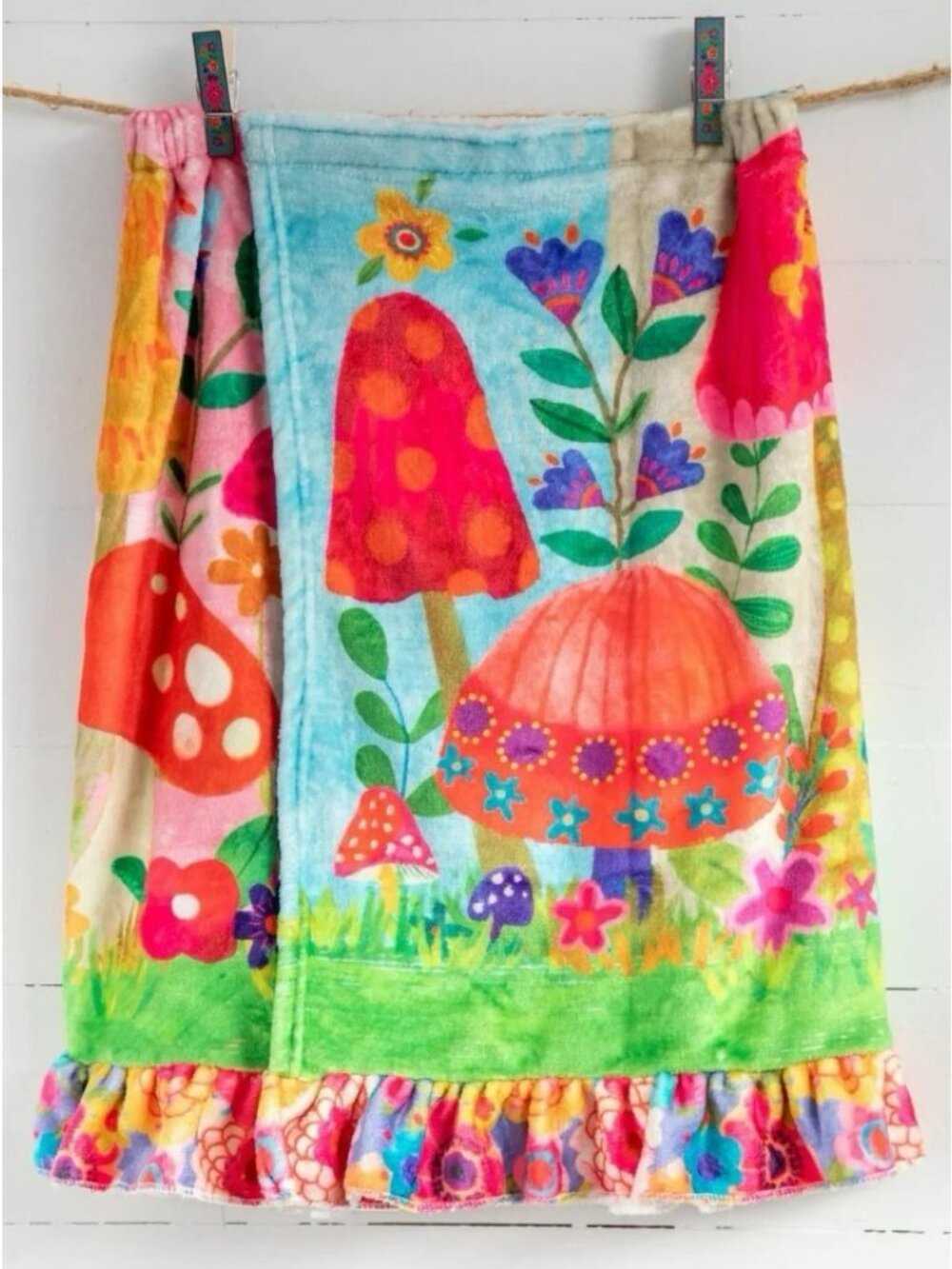 Natural Life Plush Body Bath Towel Wrap L/XL Bright Mushroom Floral Adjustable - Picture 3 of 12